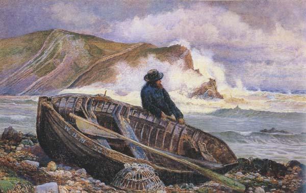 William henry millair A Fisherman with his Dinghy at Lulworth Cove (mk46) France oil painting art
